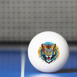 Balle De Ping Pong Tête de tigre couleurs arc-en-ciel peinture taches