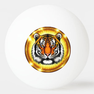 Balle De Ping Pong Tête de Tigre Majestueuse avec Lumières Dorées Écl