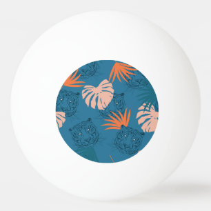 Balle De Ping Pong Tigres tropicaux Feuilles Bleu profond