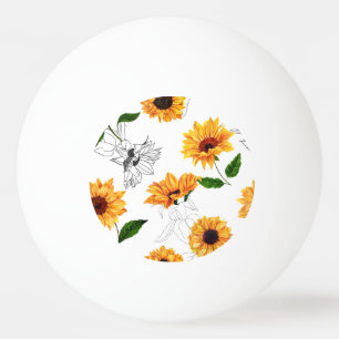 Balle De Ping Pong Tournesols dessinés à la main : motif jaune vif.