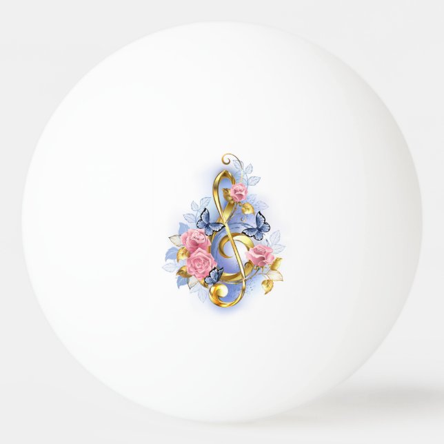 Balle De Ping Pong Treble clef with Pink Roses (Devant)