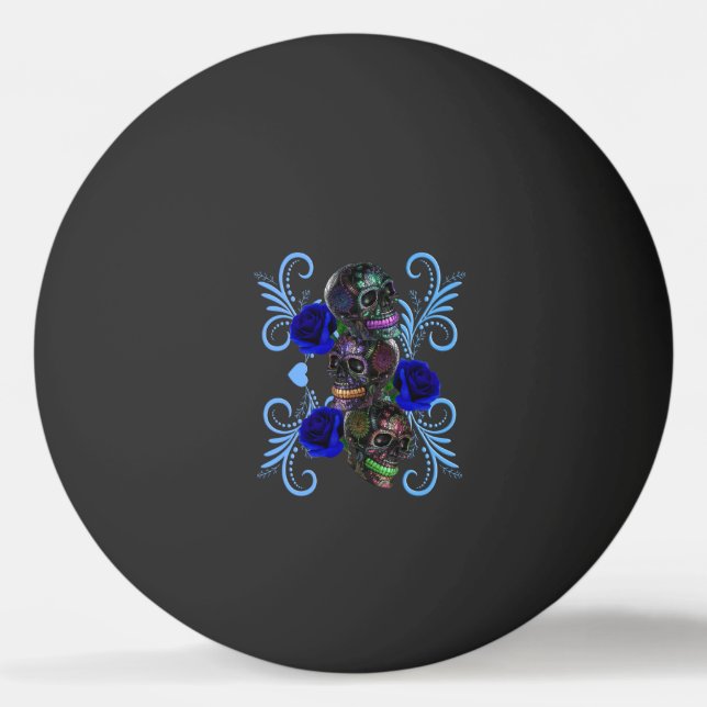 Balle De Ping Pong Triple Jour Noir Des Crânes Morts Roses Bleus (Devant)
