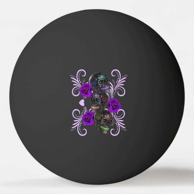 Balle De Ping Pong Triple Jour Noir Des Crânes Morts Roses Violets (Devant)