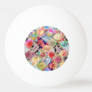 Balle De Ping Pong Tropical motif floral, couleurs vives.