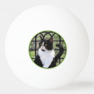 Balle De Ping Pong Tuxedo Chat dans la peinture de fenêtre Art animal