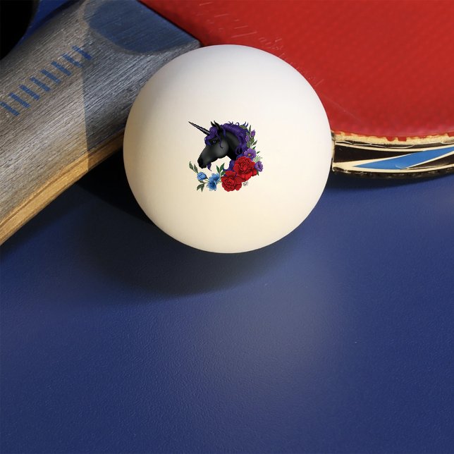 Balle De Ping Pong Unicorne noire et fleurs (Créateur téléchargé)