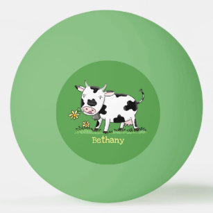 Balle De Ping Pong Vache mignonne en vert dessin animé sur le terrain