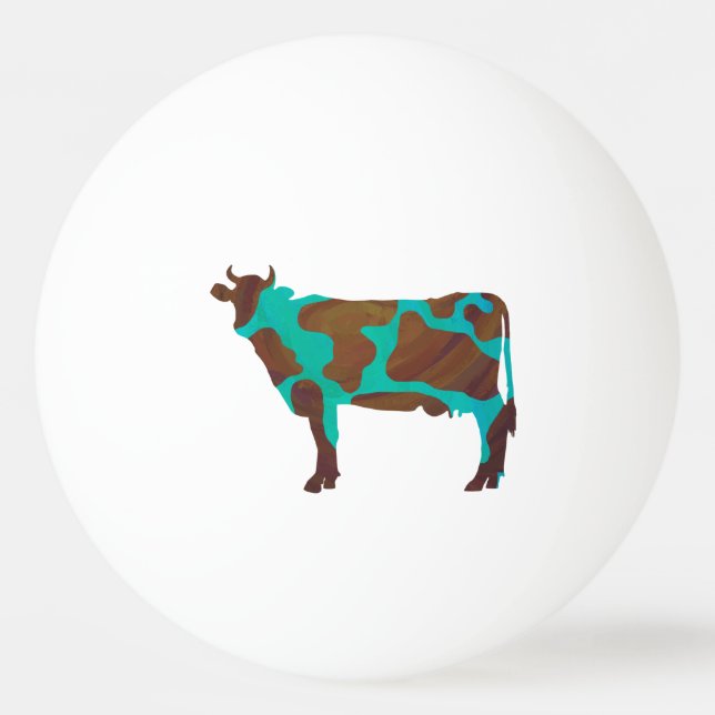 Balle De Ping Pong Vache Silhouette Brown et Turquoise (Dos)
