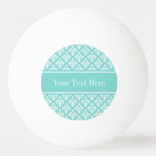 Balle De Ping Pong Vintage Turquoise Wht Damask #3 Turq Nom Monogram