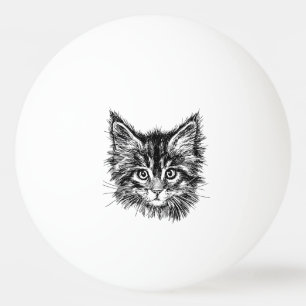 Balle De Ping Pong Visage de Kitten noir et blanc