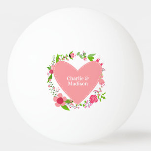 Balle De Ping Pong Vos noms dans un coeur fleuri