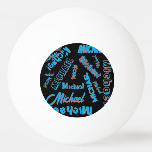 Balle De Ping Pong Votre nom motif monogramme bleu rouge noir couleur