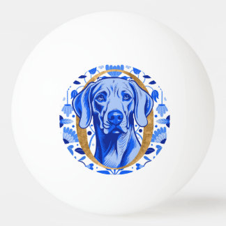 Balle De Ping Pong Weimaraner peering thru the letter "O" in Gold