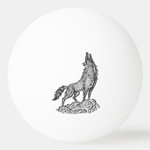 Balle De Ping Pong Wolf Howling au dessin de silhouette de la lune
