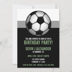 Balle de soccer vert et noir Invitations d'anniver