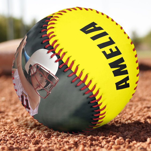 Balle De Softball 2 Photo Jaune Numéro de joueur Nom de l'équipe (Créateur téléchargé)