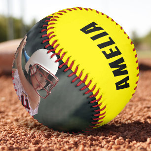 Balle De Softball 2 Photo Joueur Numéro Équipe Nom Jaune