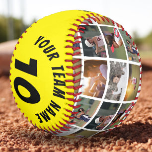 Balle De Softball 6 Collage Photo Numéro de Joueur Jaune Nom de l'Éq