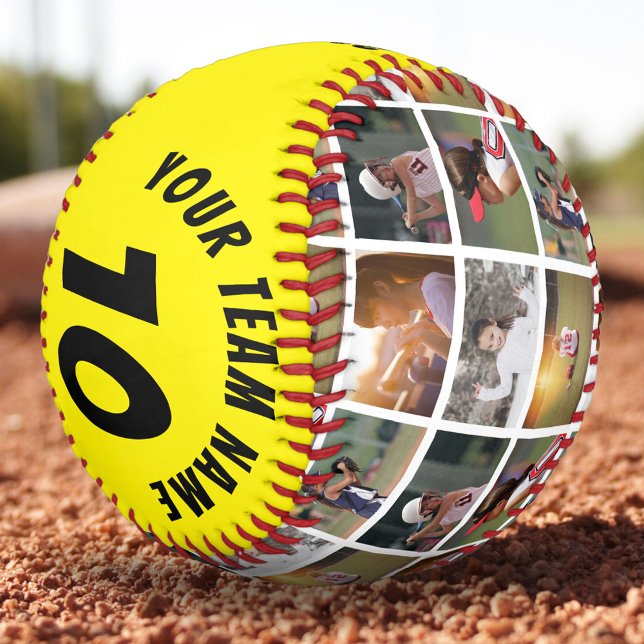 Balle De Softball 6 Collage Photo Numéro de Joueur Jaune Nom de l'Éq (Créateur téléchargé)
