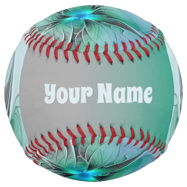 Balle De Softball Abstrait Avec Bleu, Moderne Fractal Art Nom (Devant)