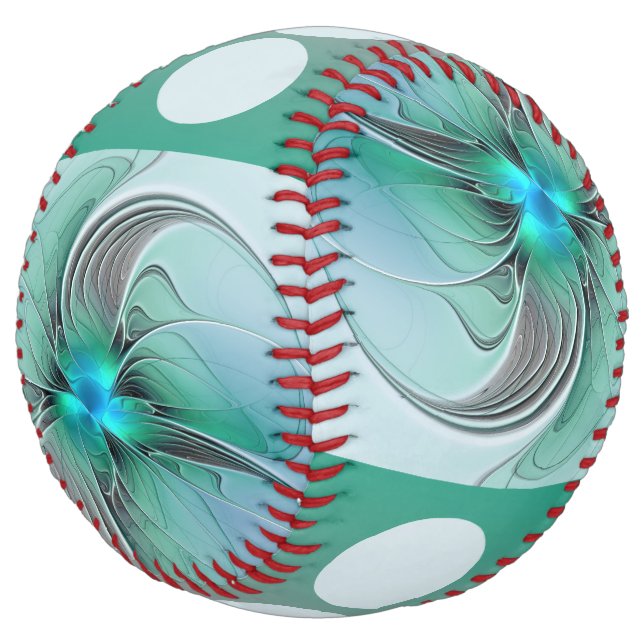 Balle De Softball Abstrait De Bleu, Art Fractal Moderne (Incliné)