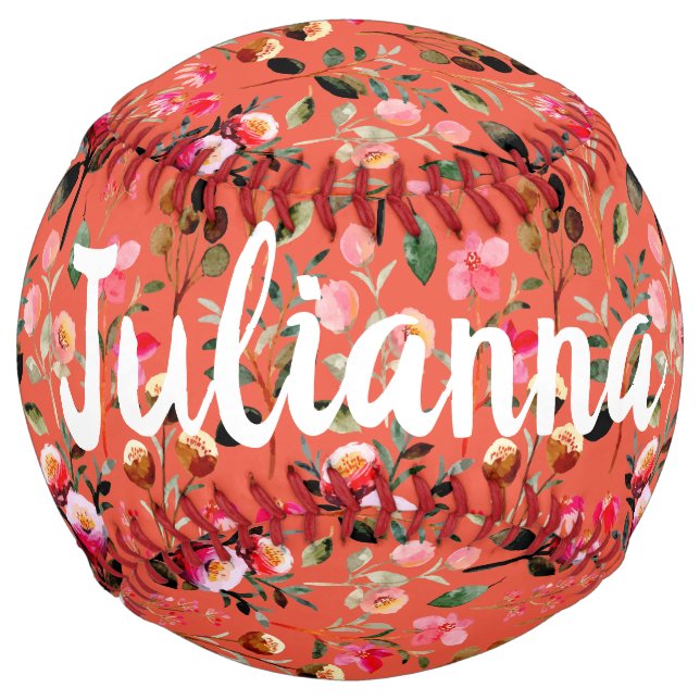Balle De Softball Aquarelle Cute Motif Floral Orange Personnalisé (Devant)