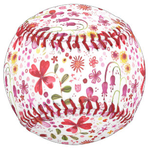 Balle De Softball Aquarelle florale moderne