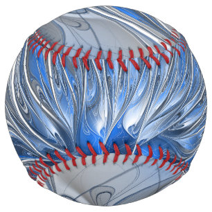 Balle De Softball Aquarelle gris bleu Abstrait Fractal Art Flower