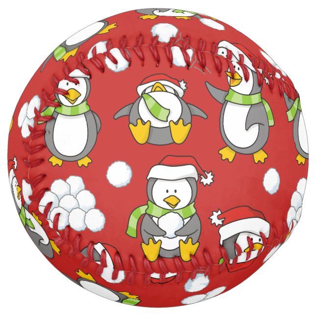 Balle De Softball Arrière - plan de pingouins de Noël (Devant gauche)