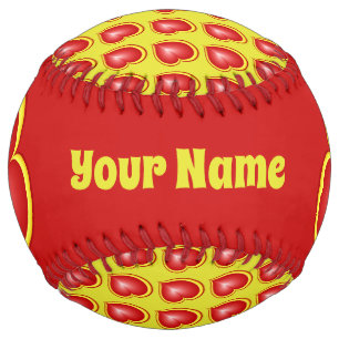Balle De Softball Avec beaucoup d'amour Rouge Jaune Coeurs Modernes 