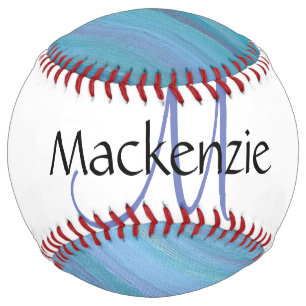 Balle De Softball Bleu calme Abstrait Cool Turquoise Aqua Monogram