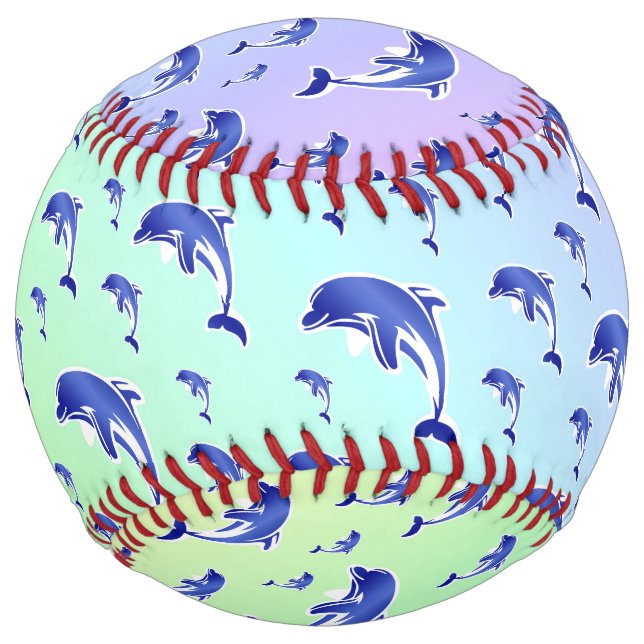 Balle De Softball bleu, dauphin, poisson, nature, aquatique, design, (Devant)