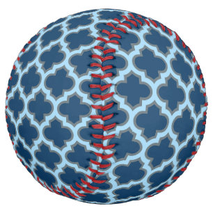 Balle De Softball Bleu et Bébé Bleu Trellis, treillis, Quatrefoil
