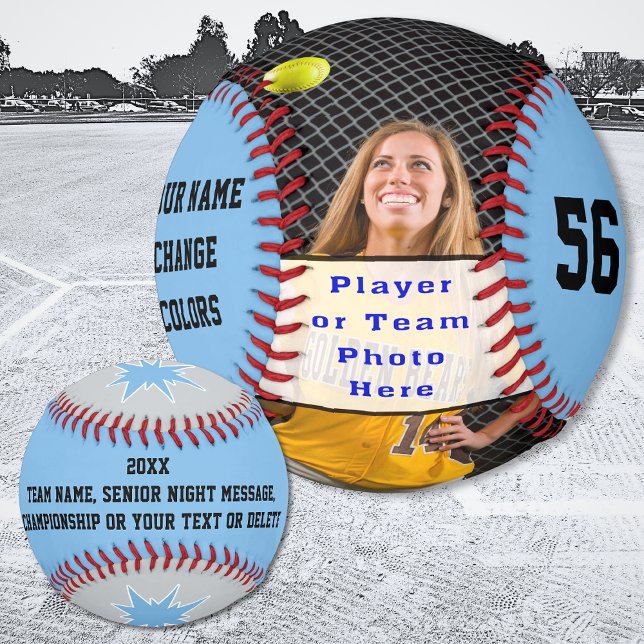 Balle De Softball Bleu Personnalisé, Boule De Bleu Softball, Changer (Custom Softball. Personalized Softball. Photo Softball. Great, Gifts for Senior Softball Players.)