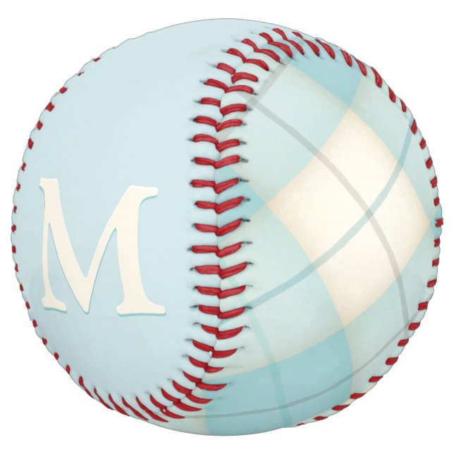 Balle De Softball Bleu Plaid Baseball Custom Monogramme fille's Joli (Incliné)