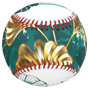 Balle De Softball Branche avec Feuilles d'or Ginko Biloba