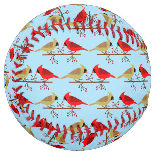 Balle De Softball Cardinaux de Noël mignons et Baies rouges modélisé