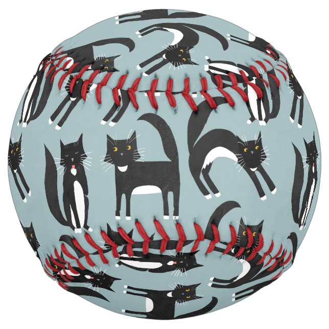 Balle De Softball Chat noir et blanc Tuxedo (Devant)