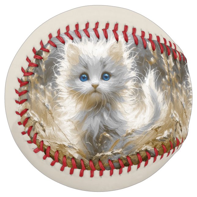 Balle De Softball Chaton blanc précieux (Devant gauche)