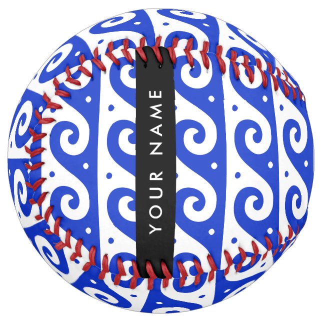 Balle De Softball Clé de méandre grecque, Clé de vague, Bleu, Votre  (Devant gauche)