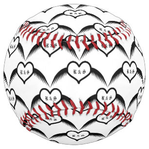 Balle De Softball Coeur ailé gothique Mariage Personnalisé Monogramm