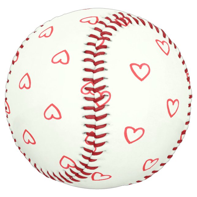 Balle De Softball Coeurs rouges Motif, mignonne, amour (Incliné)