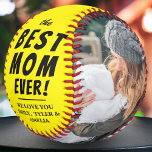 Balle De Softball Collage photo Yellow Best Mom Ever 2<br><div class="desc">Yellow Best Mom Ever 2 Photo Collage Softball. La meilleure maman de tous les jours softball 2 modèles photo. Personnalisez-le avec 2 photos préférées et vos noms. Vous pouvez modifier n'importe quel texte sur le softball ou l'effacer. Ce softball moderne et personnalisé est un cadeau parfait pour une mère pour...</div>