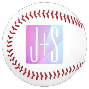 Balle De Softball Cool Géométrique rose et pourpre Initiales de co