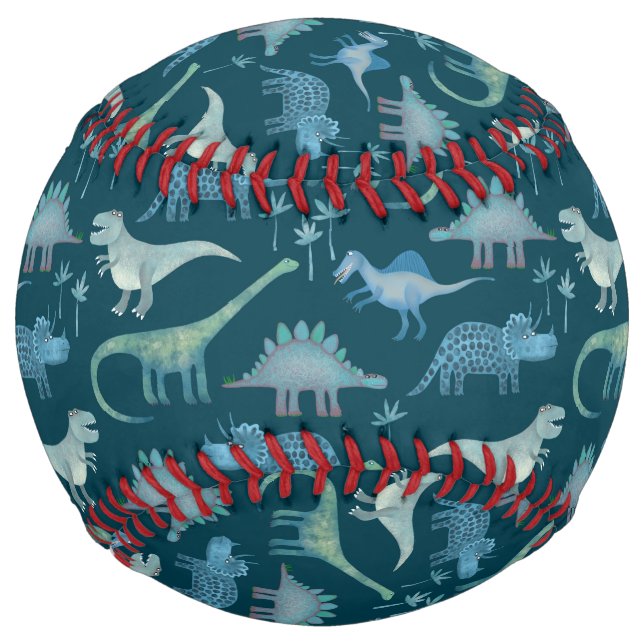 Balle De Softball Cute Dinosaures Motif Turquoise (Devant)