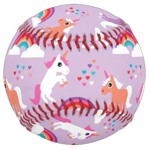 Balle De Softball Cute Unicorn Rainbow Purple