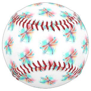 Balle De Softball Dragonfly rouge sur l'arrière - plan aquarelle