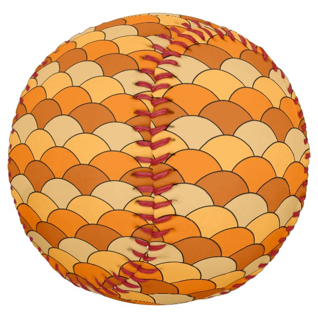 Balle De Softball Écailés de dragon, éventails, vagues, Seigaiha, or (Incliné)