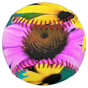 Balle De Softball Échinacée rose et pourpre avec fleurs jaunes