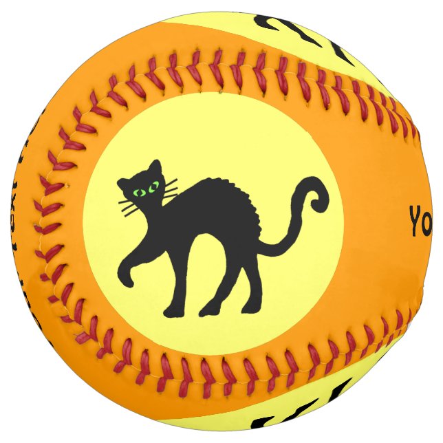 Balle De Softball Éffrayant Chat noir Vert Yellow Orange (Devant gauche)